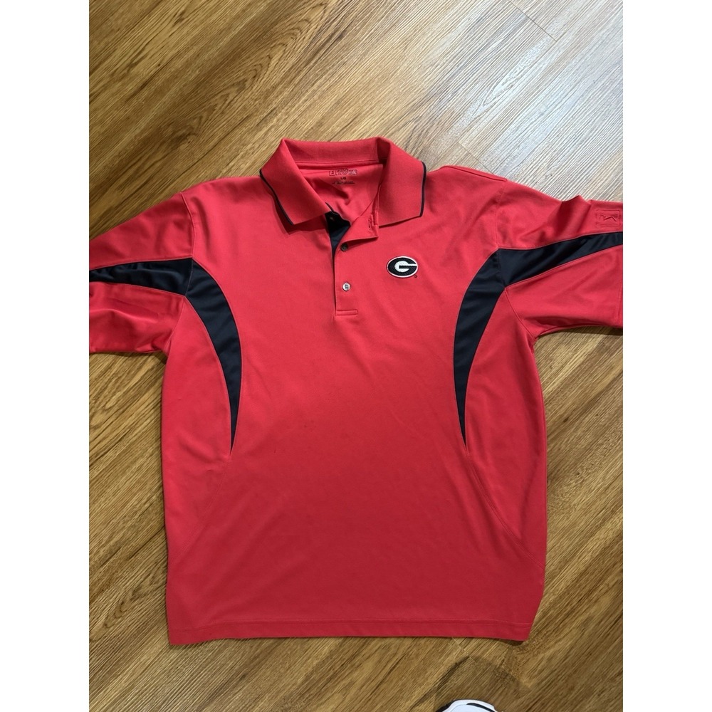 GEORGIA BULLDOGS‎ PGA TOUR MENS RED BLACK PERFORMANCE GOLF POLO SHIRT SIZE L